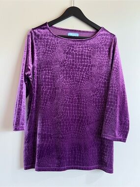 Penmans Purple Velvet Animal Snake Print Tunic Top XL 3/4 Sleeve Stretch